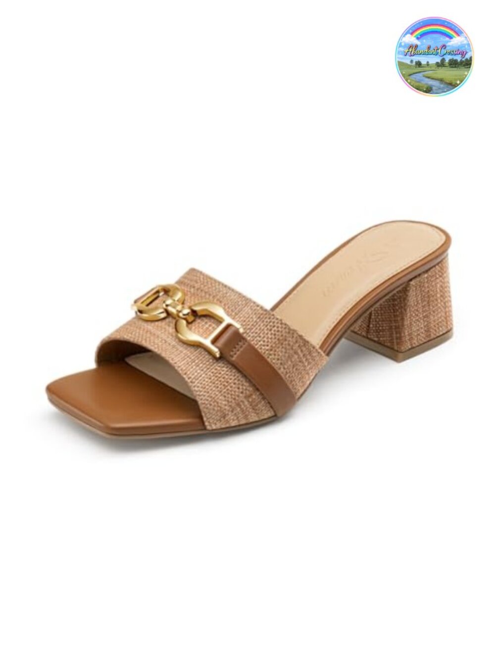 Raffia Heeled Sandals Women Slip On Chunky Block Heels Summer